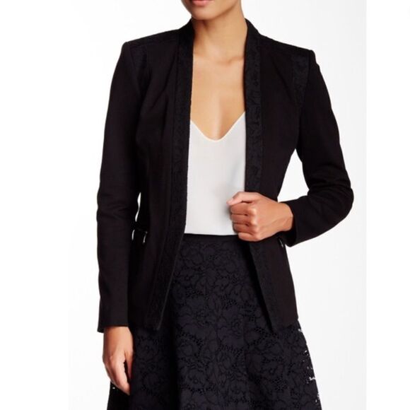 Rebecca Taylor Black Executive Lace Panel Blazer Sz 4 - Picture 1 of 16